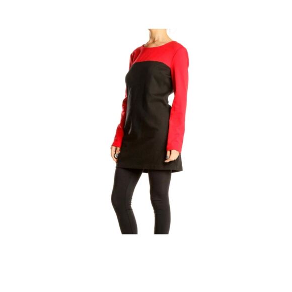 MICHAEL KORS Black Red Colorblock Exposed Zipper Stretch Ponte Knit Dress 6 work - Picture 1 of 7